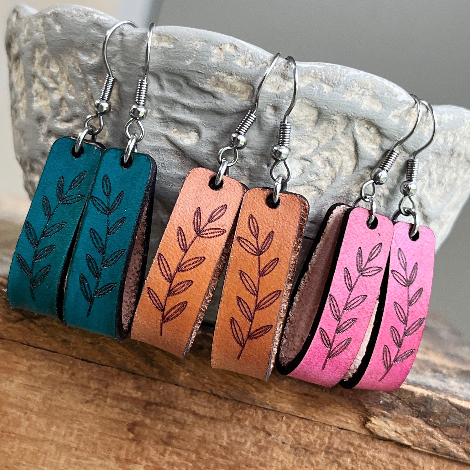 Leather Engraved Earrings
