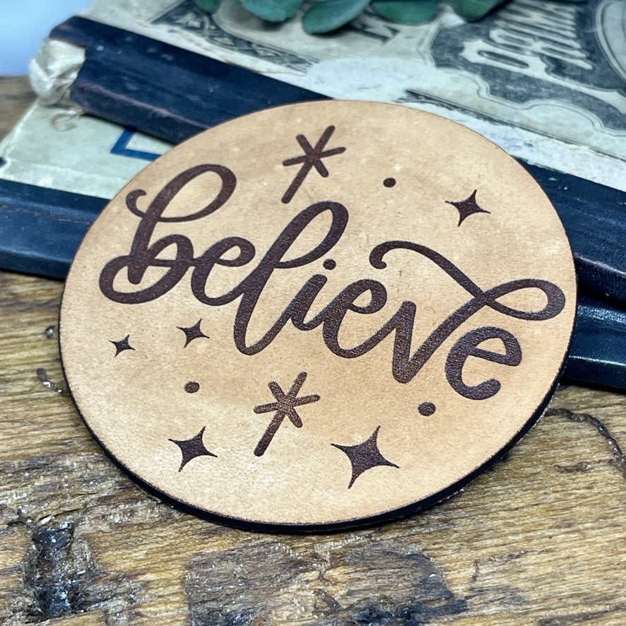 Believe Christmas Coasters in Genuine Leather