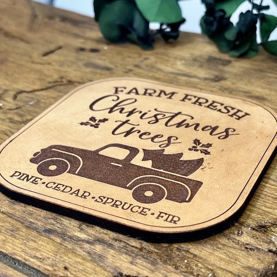Vintage Truck Christmas Coasters in Genuine Leather