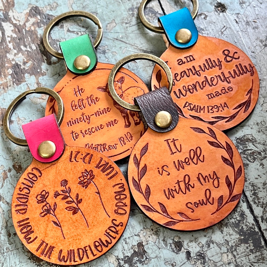 Consider the Wildflowers Leather Key Fob | Faith & Trust Keepsake
