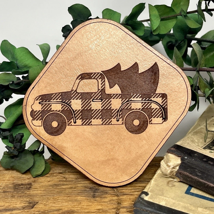 Country Christmas Home Decor Leather Coasters