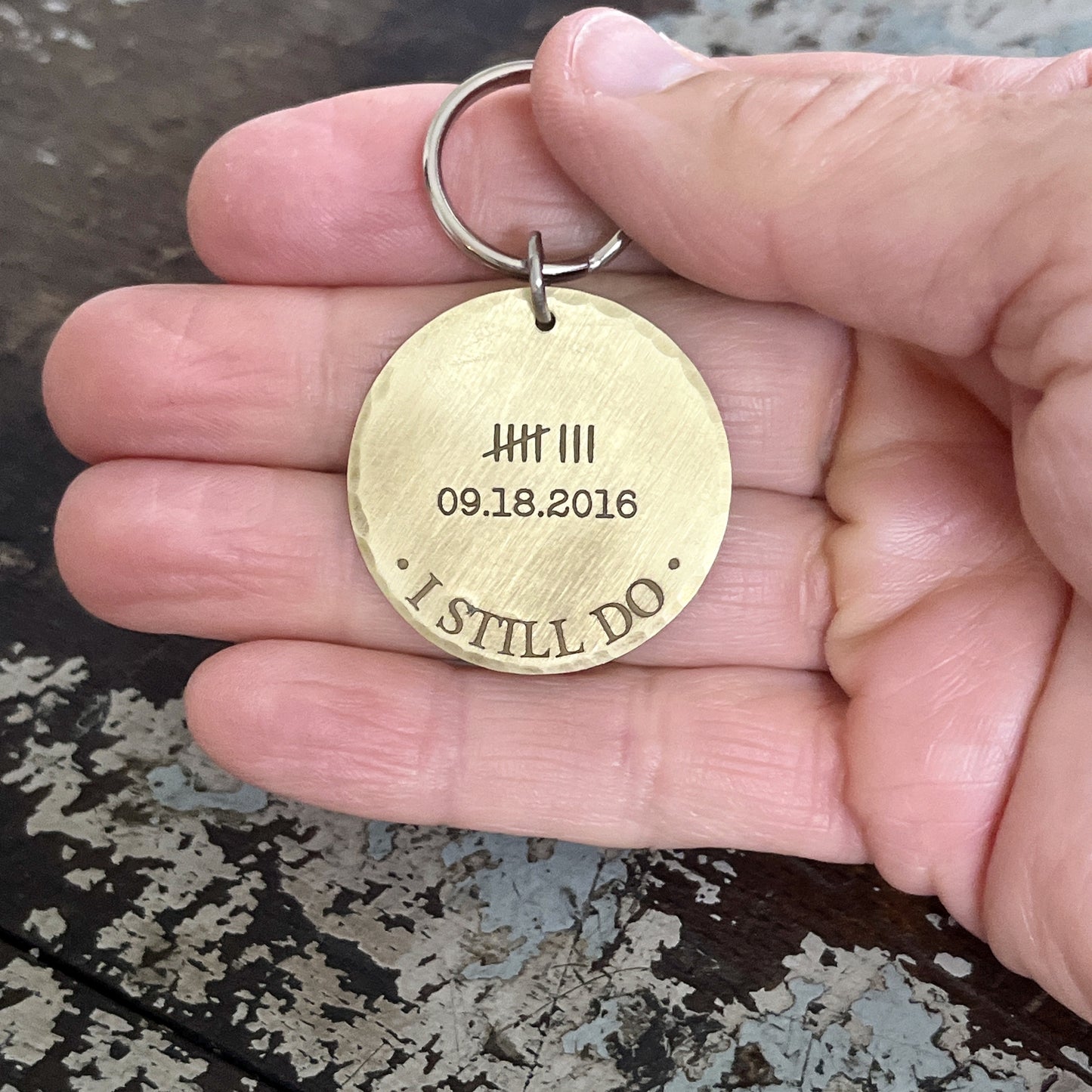 I Still Do Wedding Anniversary Gift - Tally Marks Keychain - Solid Brass Personalized Keychain