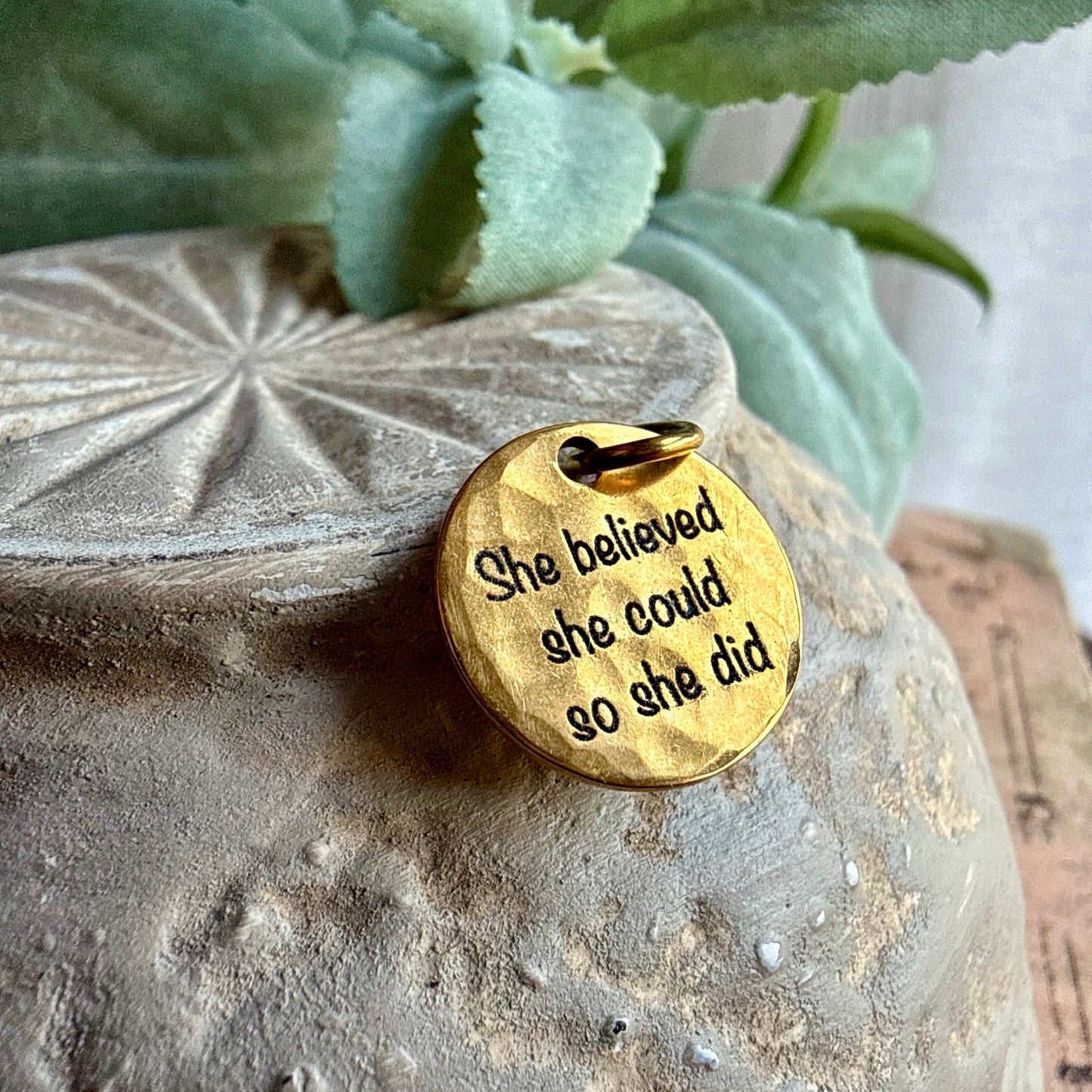She Believed She Could So She Did Charm | Inspirational Gold Jewelry