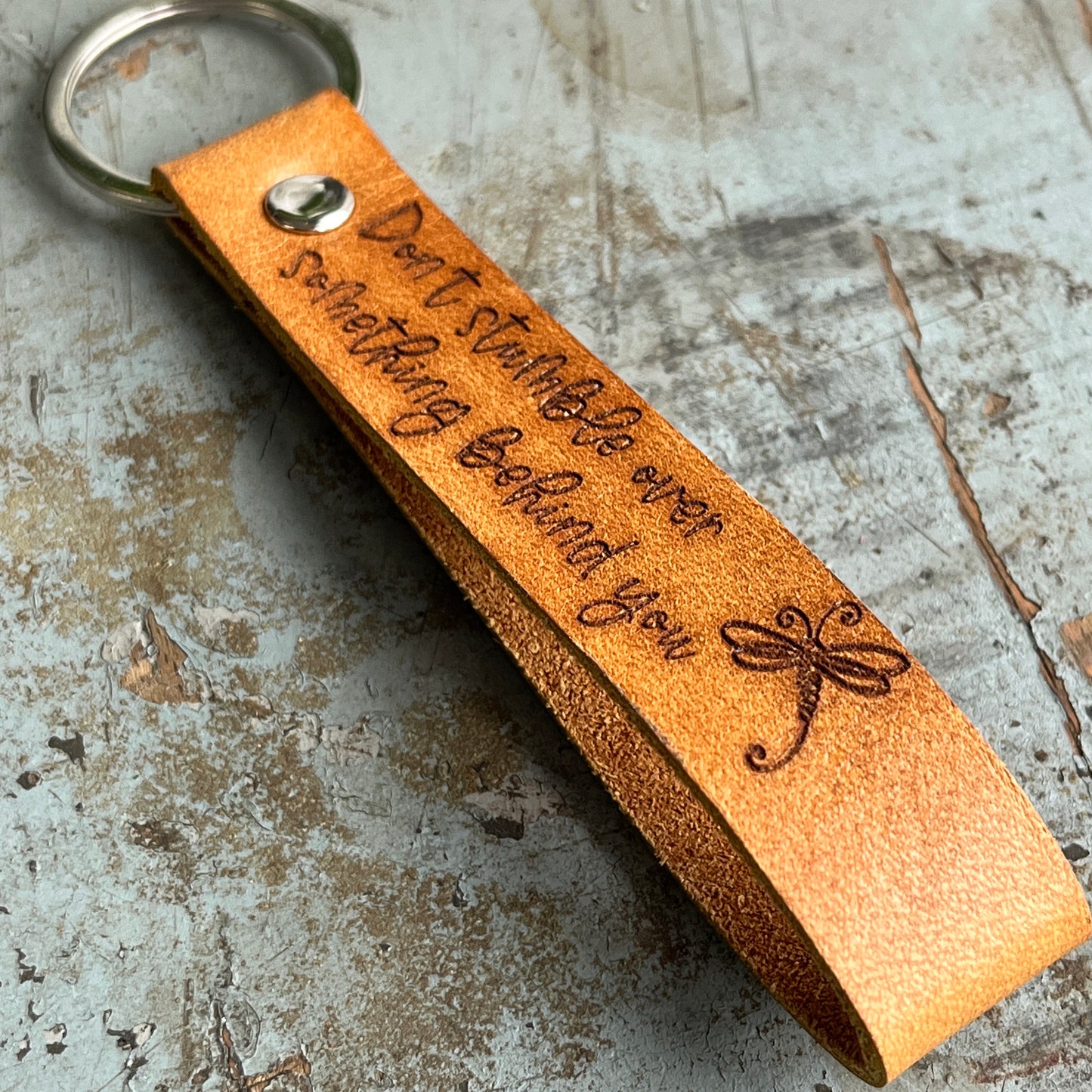 Thinking of You Gift, Encouragement Gift for Women, Dragonfly Leather Wristlet Keychain