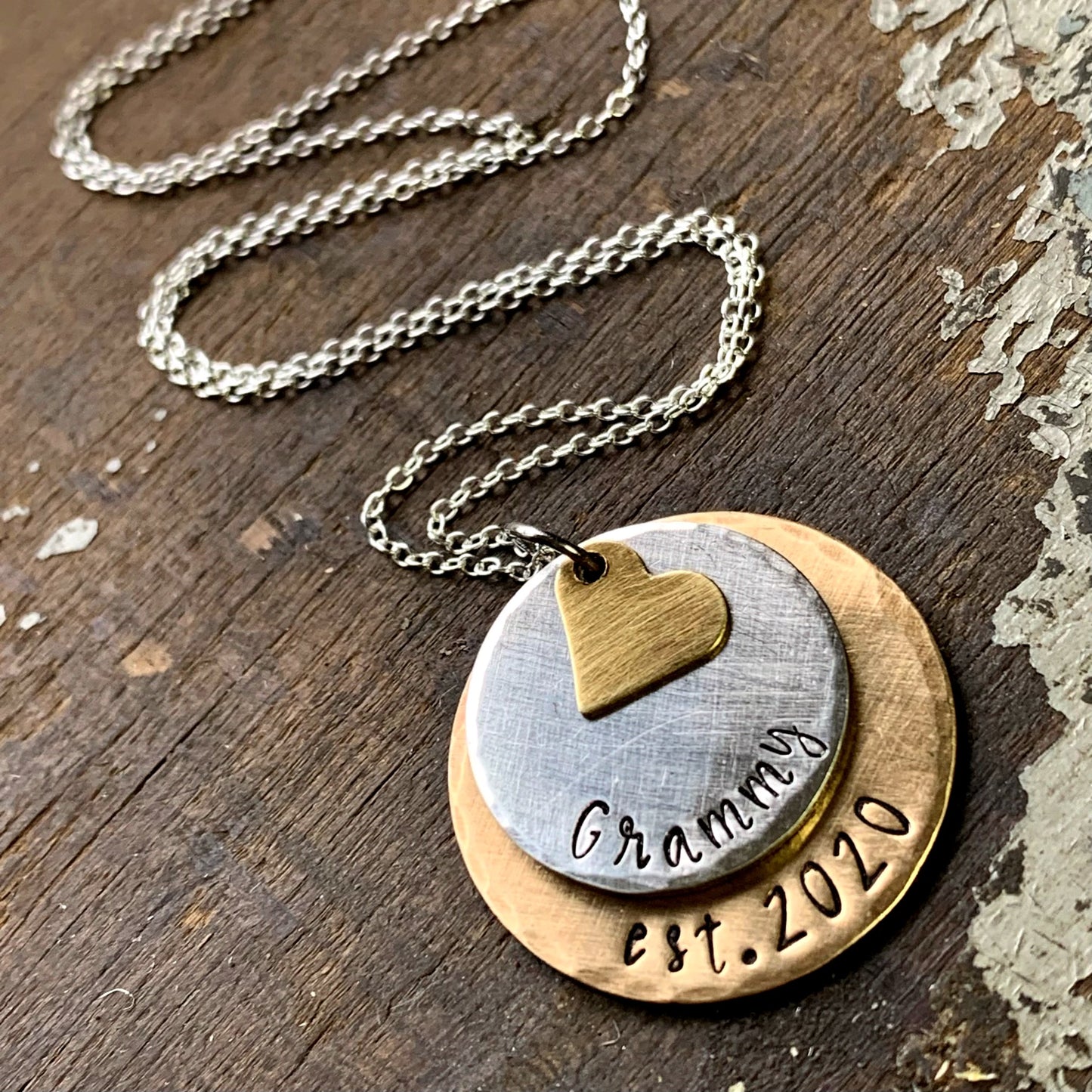 Personalized Grandma Necklace – Hand-Stamped with Grandchild Birth Date