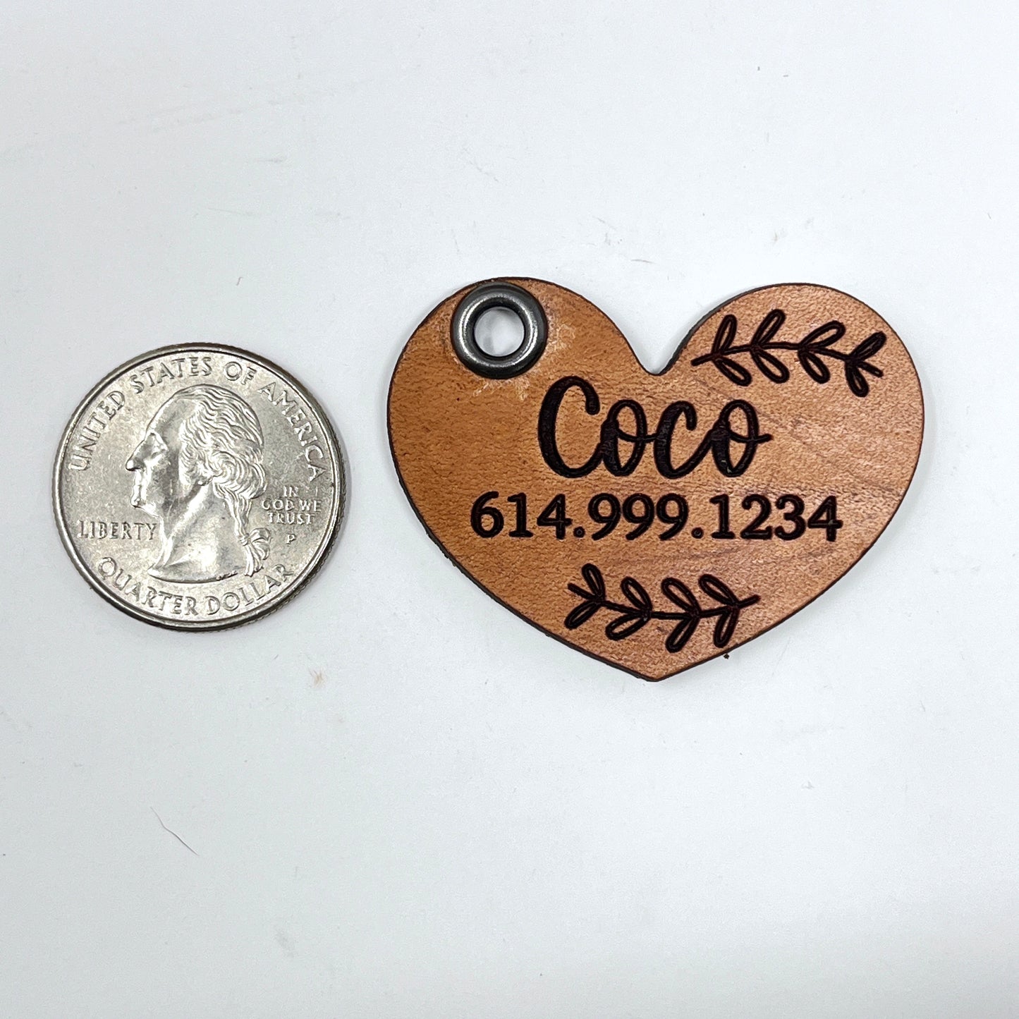 Heart Shaped Dog Tag, Quiet Dog Tag, Laser Engraved Genuine Leather Pet ID Tag