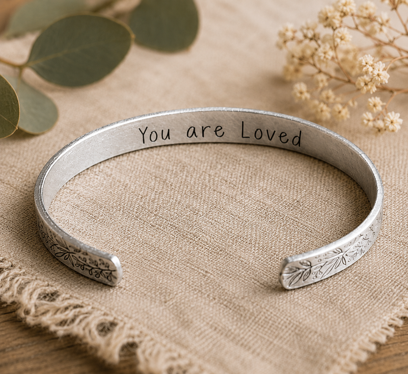 Personalized Floral Secret Message Bracelet | Hidden Message Cuff Bracelet | Meaningful Gift for Her