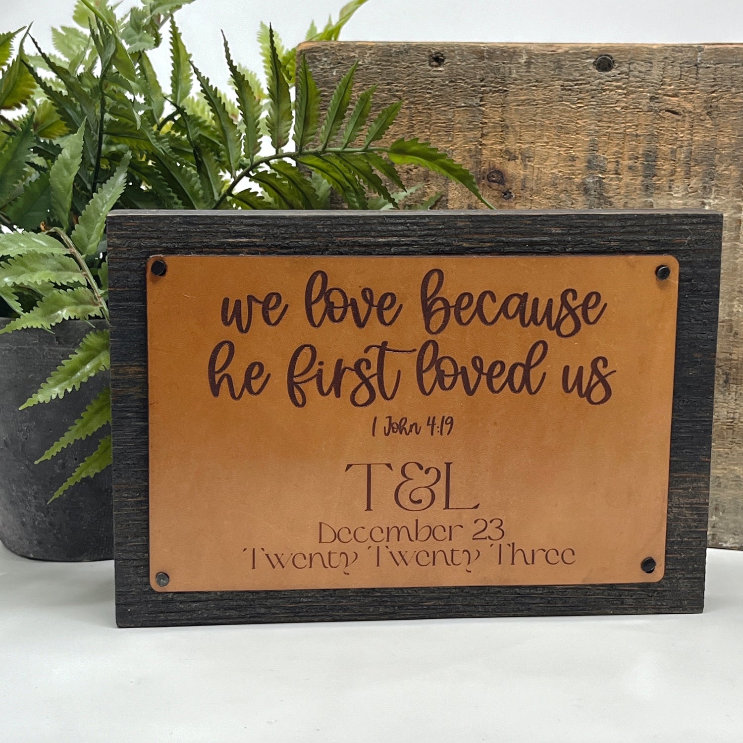 positive christian home decor, wood and leather personalized sign