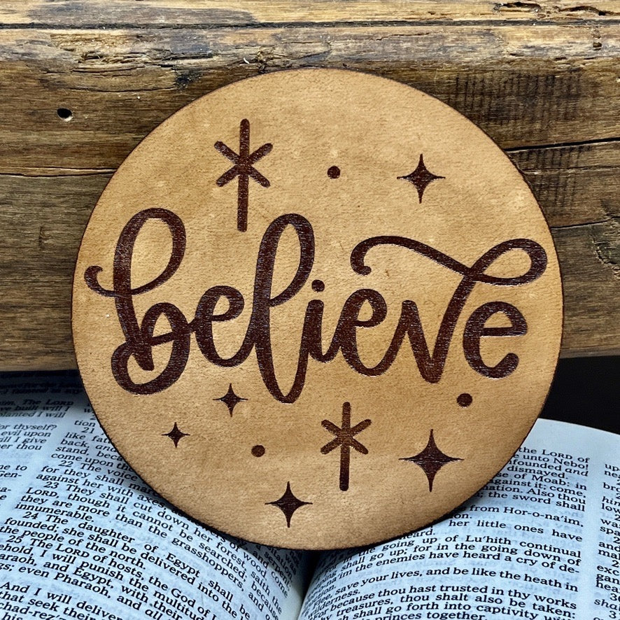 Believe Christmas Coasters in Genuine Leather