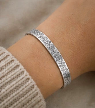 Floral Engraved Cuff Bracelet | Personalized Hidden Message Bracelet | Encouragement Gift for Her
