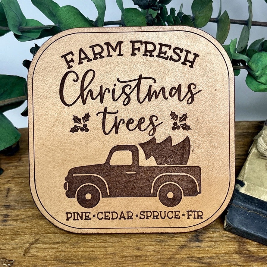 Vintage Truck Christmas Coasters in Genuine Leather