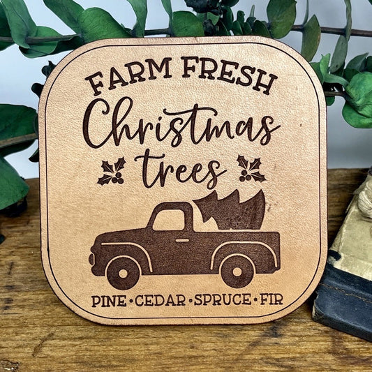 Vintage Truck Christmas Coasters in Genuine Leather