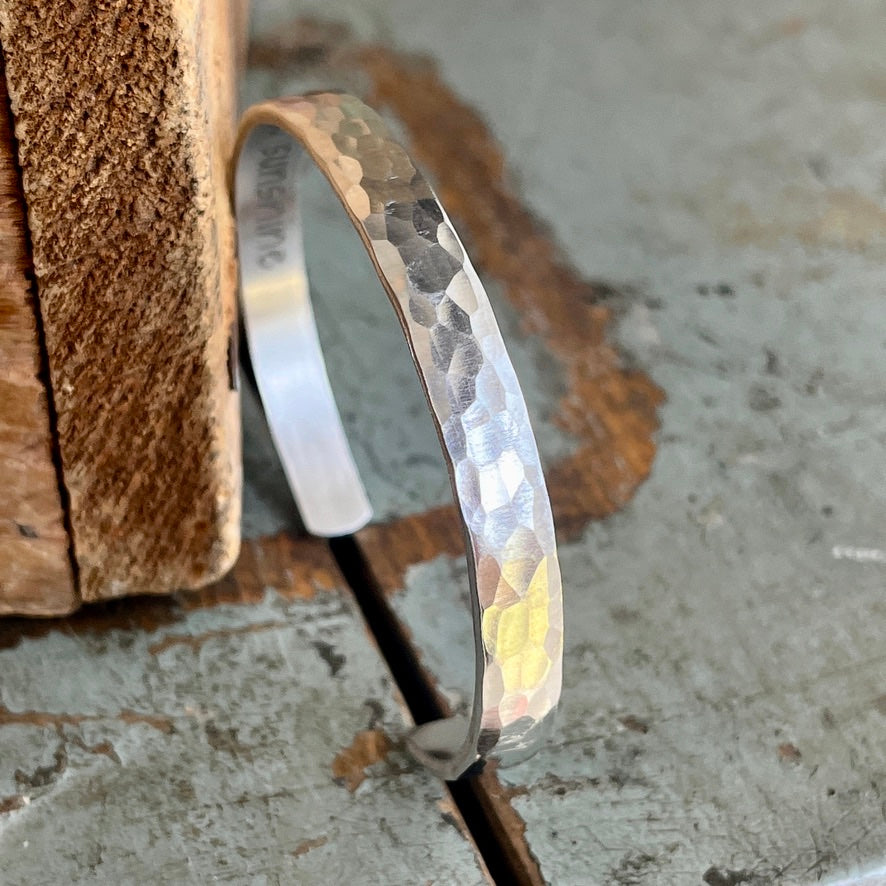 hand hammered cuff bracelet with interior message