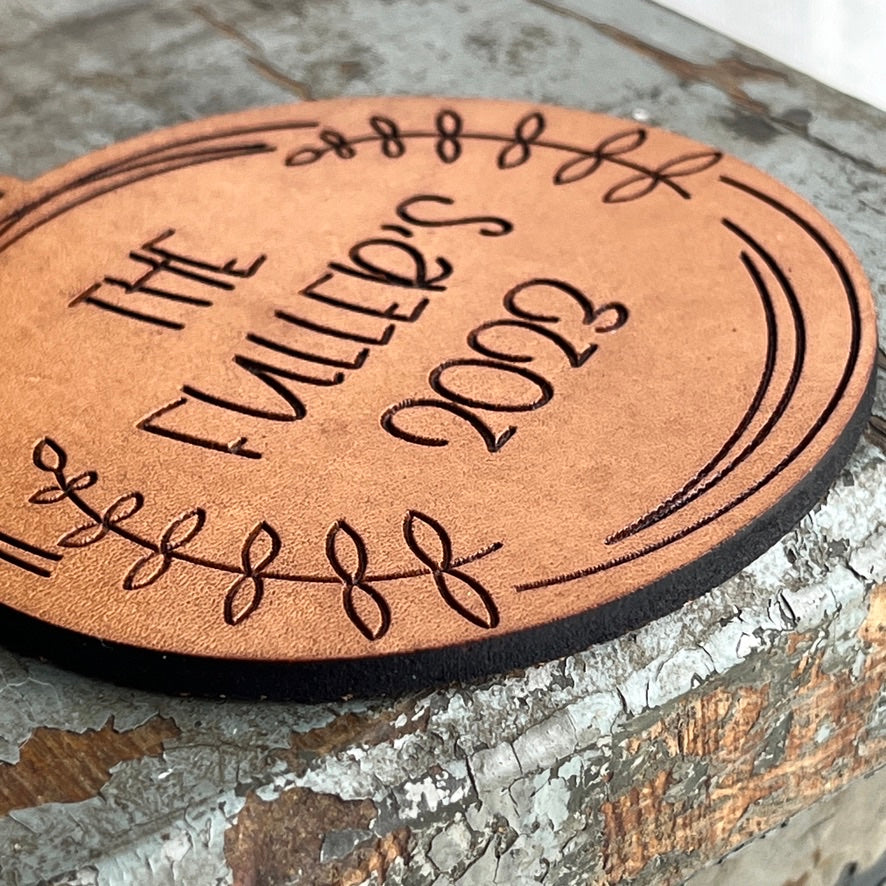 Family Ornament 2025 - Last Name Ornament - Unique Leather Ornament