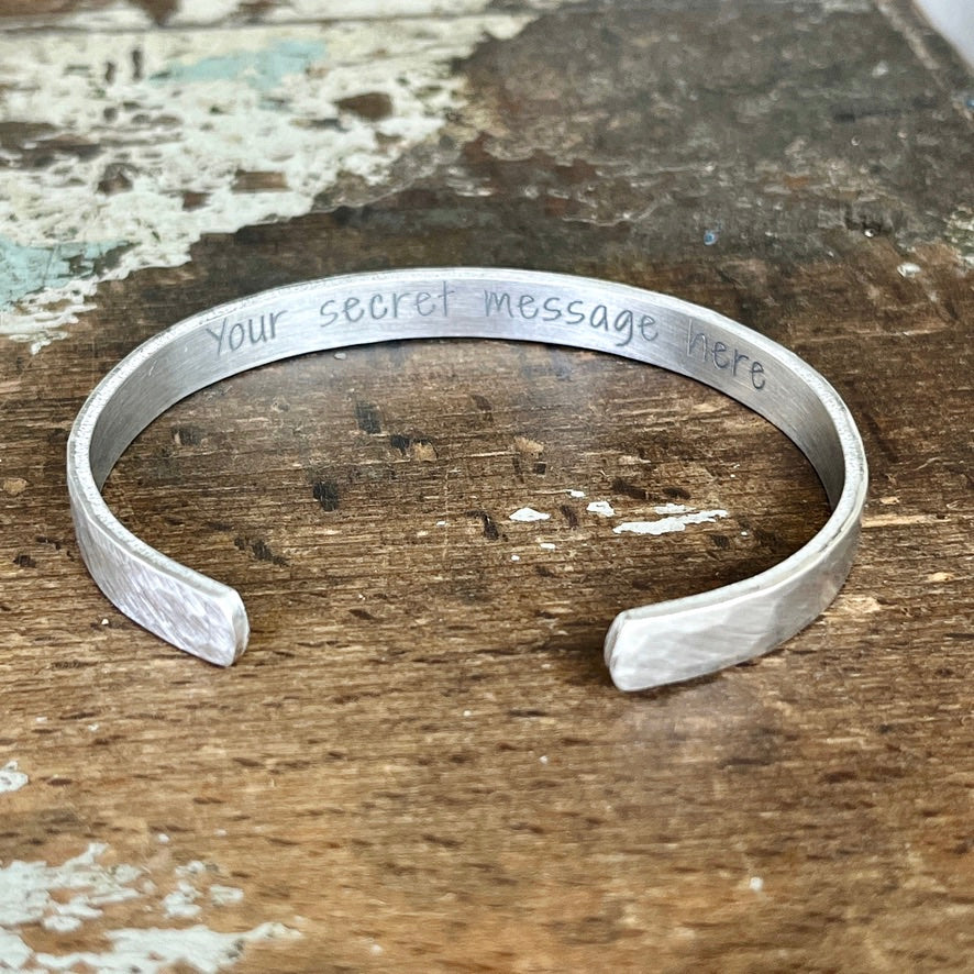 Secret Message Aluminum Cuff Bracelet | Personalized Inspirational Jewelry for Her | Brushed Satin
