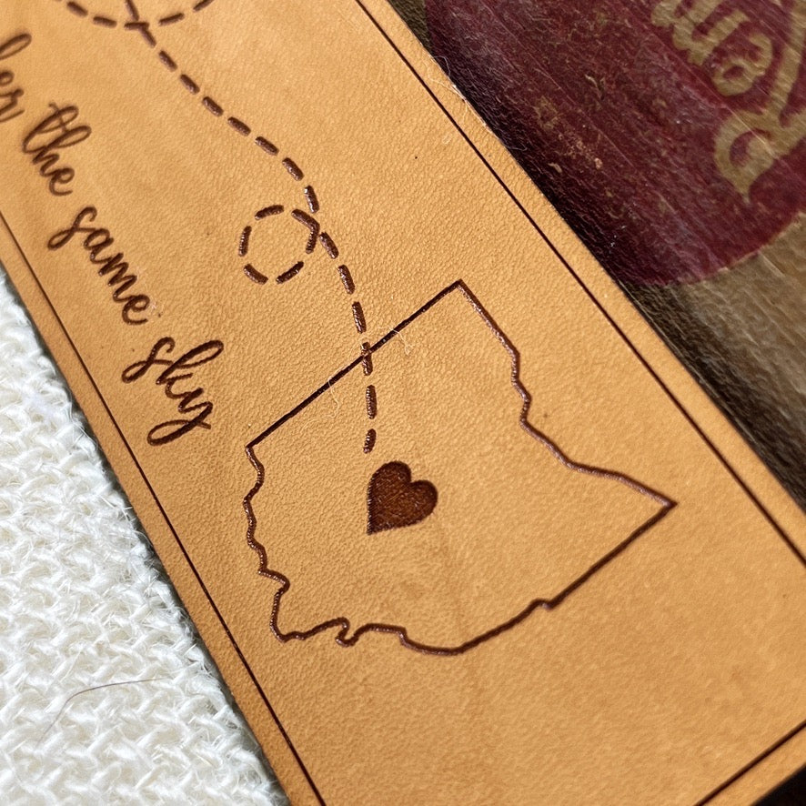 Long Distance Leather Bookmark – “Always Under the Same Sky” Two-State Design