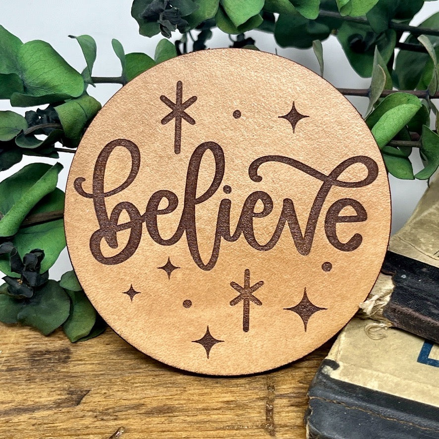 Believe Christmas Coasters in Genuine Leather