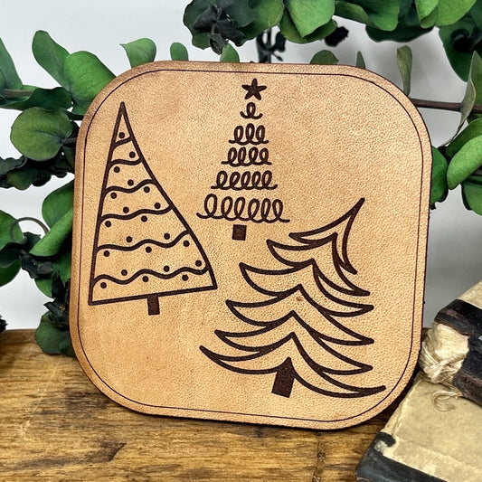 Whimsical Christmas Tree Leather Coasters