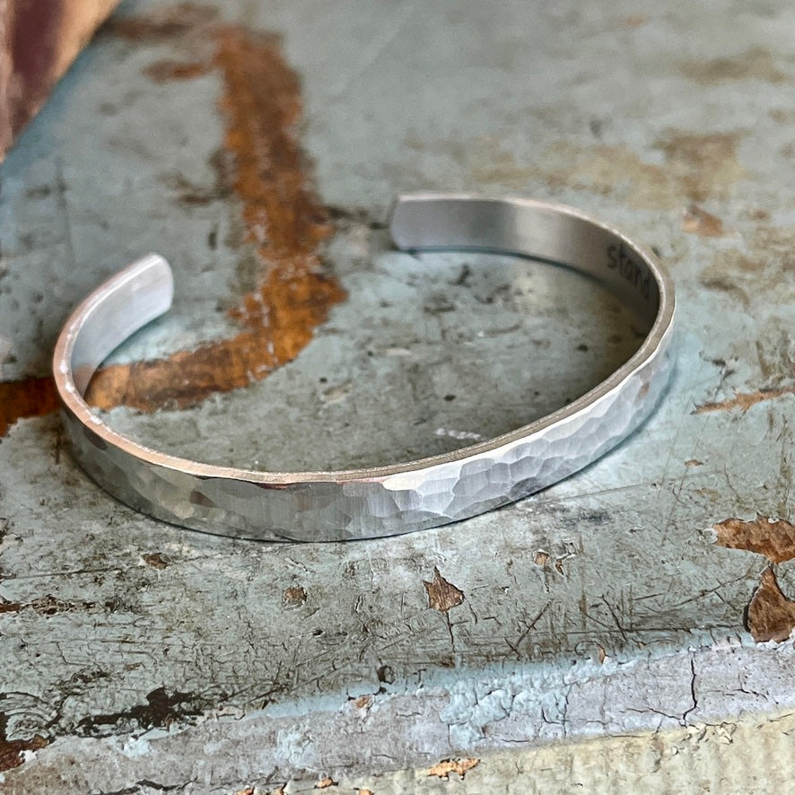 Hammered Secret Message Cuff Bracelet | Personalized Inspirational Gift for Her | Be Brave, Mindfulness, Sobriety Jewelry
