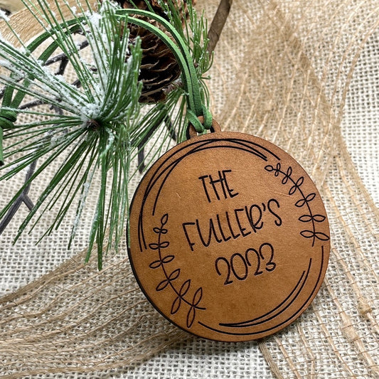 Family Ornament 2025 - Last Name Ornament - Unique Leather Ornament