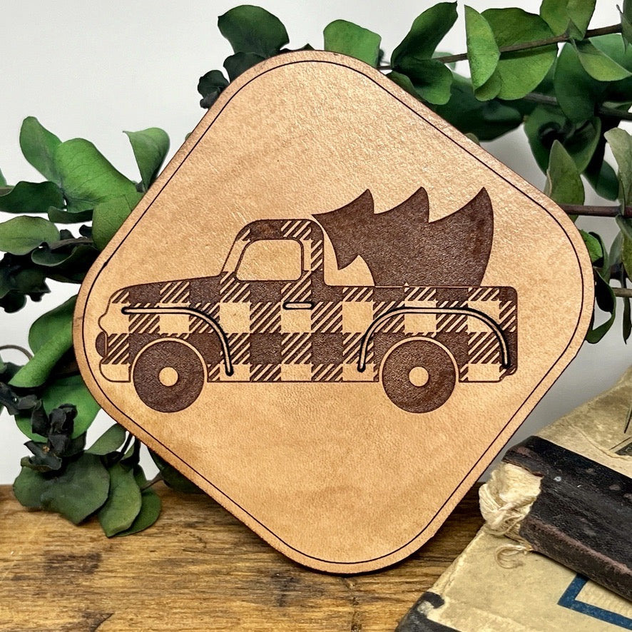 Country Christmas Home Decor Leather Coasters