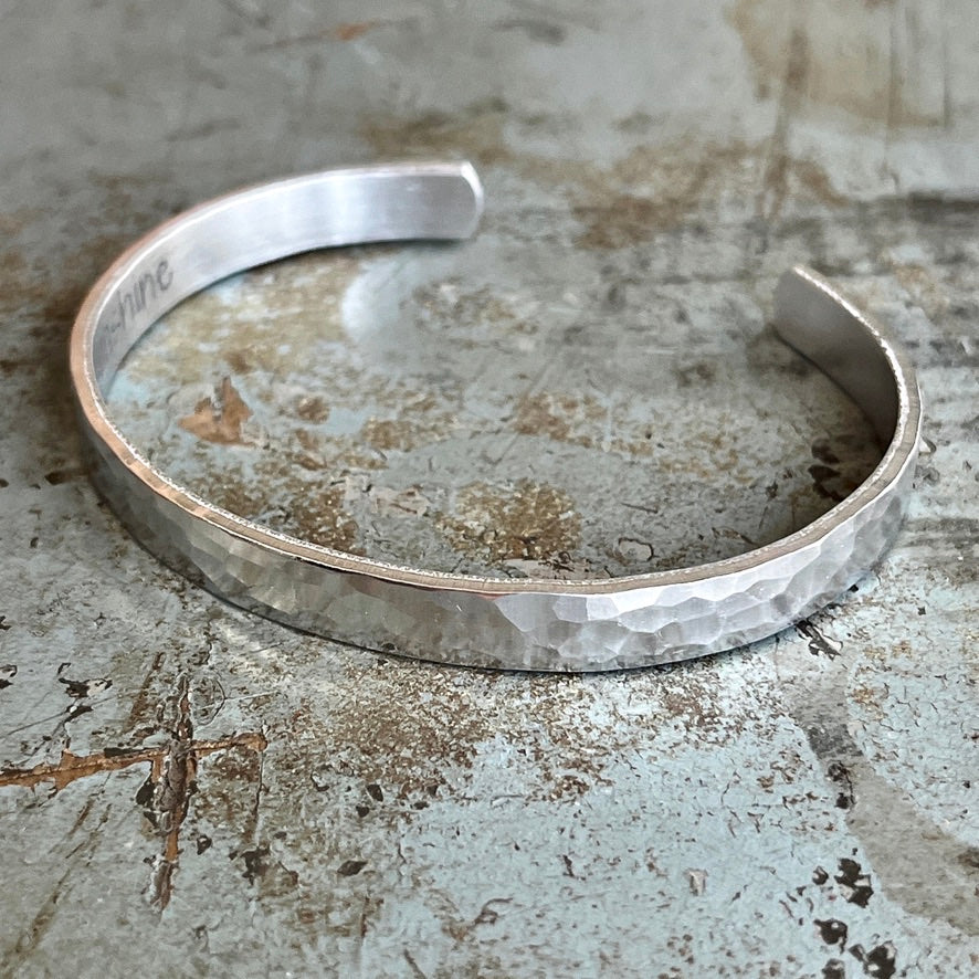 Hammered Secret Message Cuff Bracelet | Personalized Inspirational Gift for Her | Be Brave, Mindfulness, Sobriety Jewelry