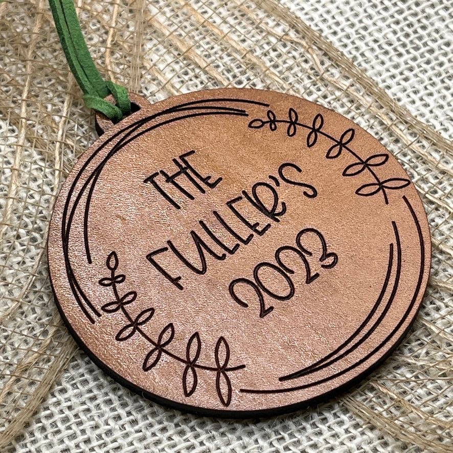 Family Ornament 2025 - Last Name Ornament - Unique Leather Ornament