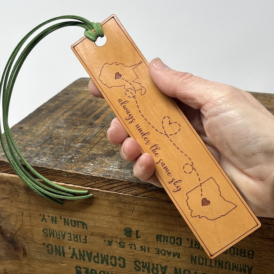 Long Distance Leather Bookmark – “Always Under the Same Sky” Two-State Design