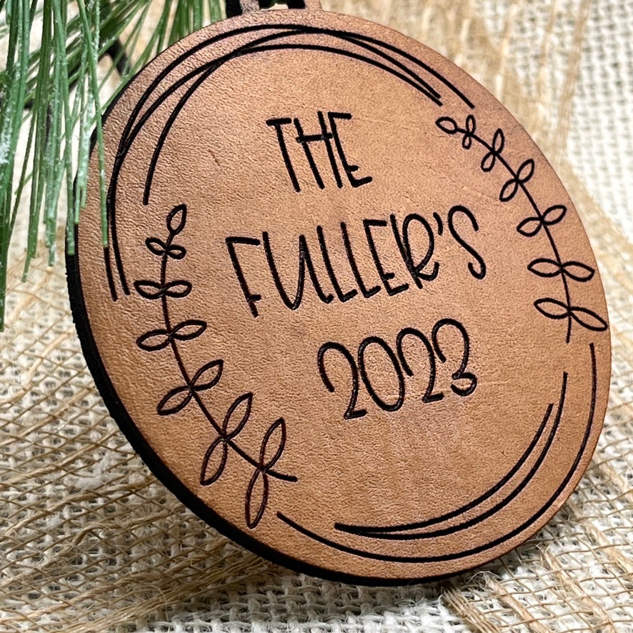 Family Ornament 2025 - Last Name Ornament - Unique Leather Ornament