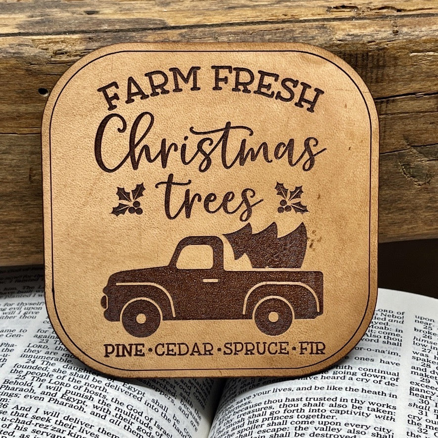 Vintage Truck Christmas Coasters in Genuine Leather