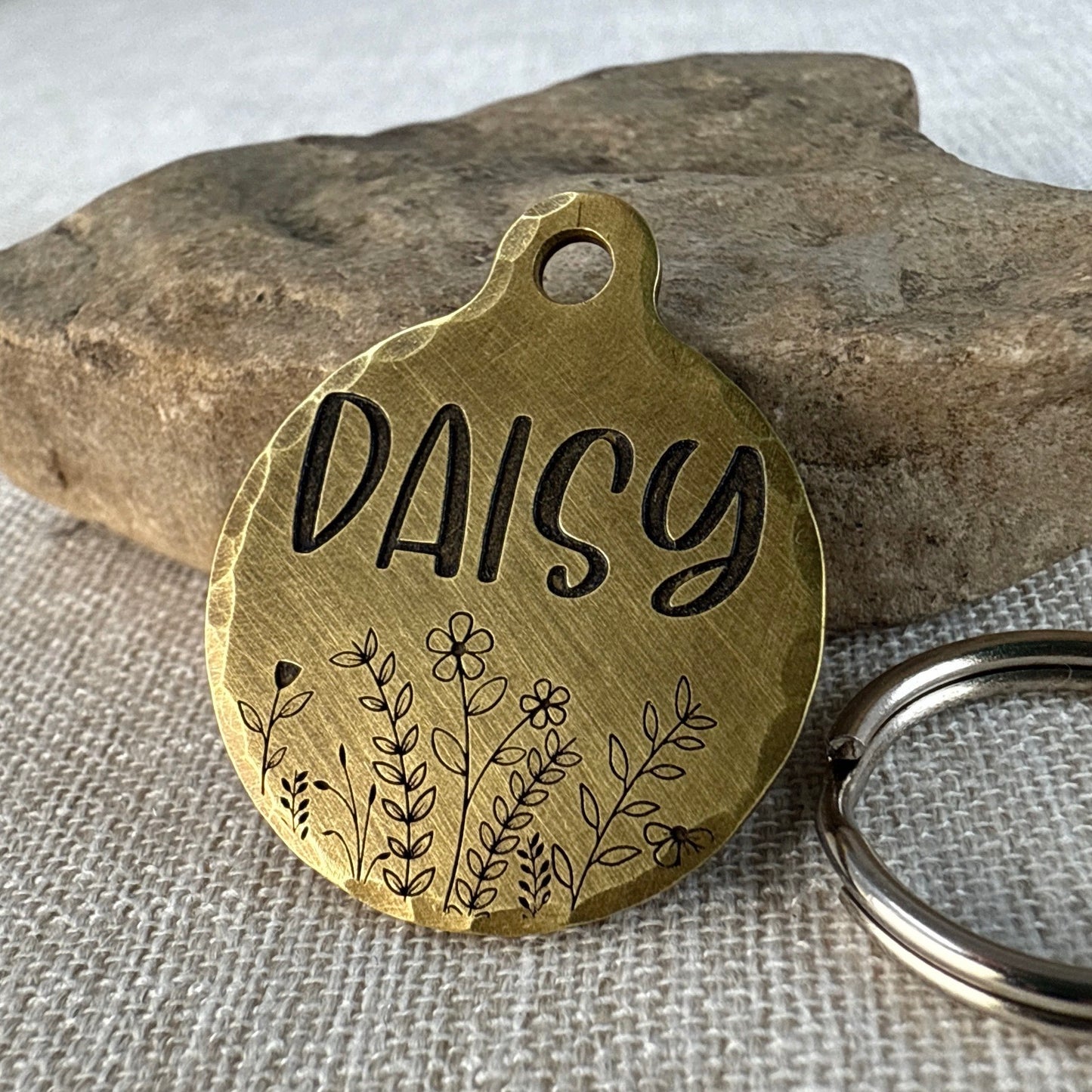 Medium Dog Tag with Wildflowers