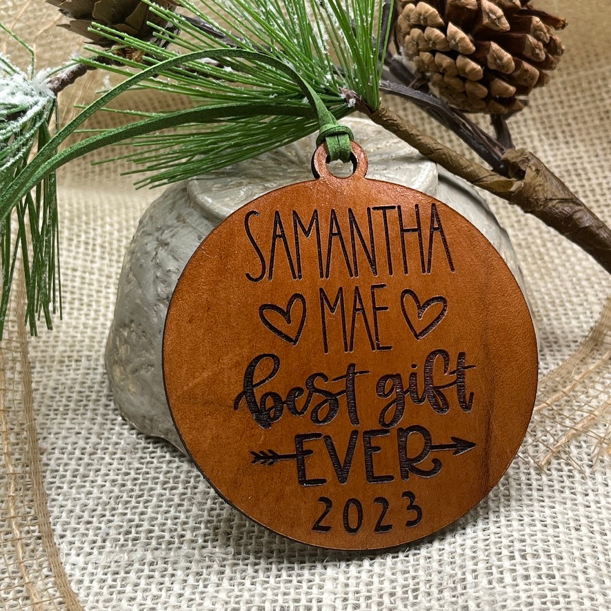 Baby's First Christmas - Baby Ornament - Best Gift Ever Custom Leather Ornament