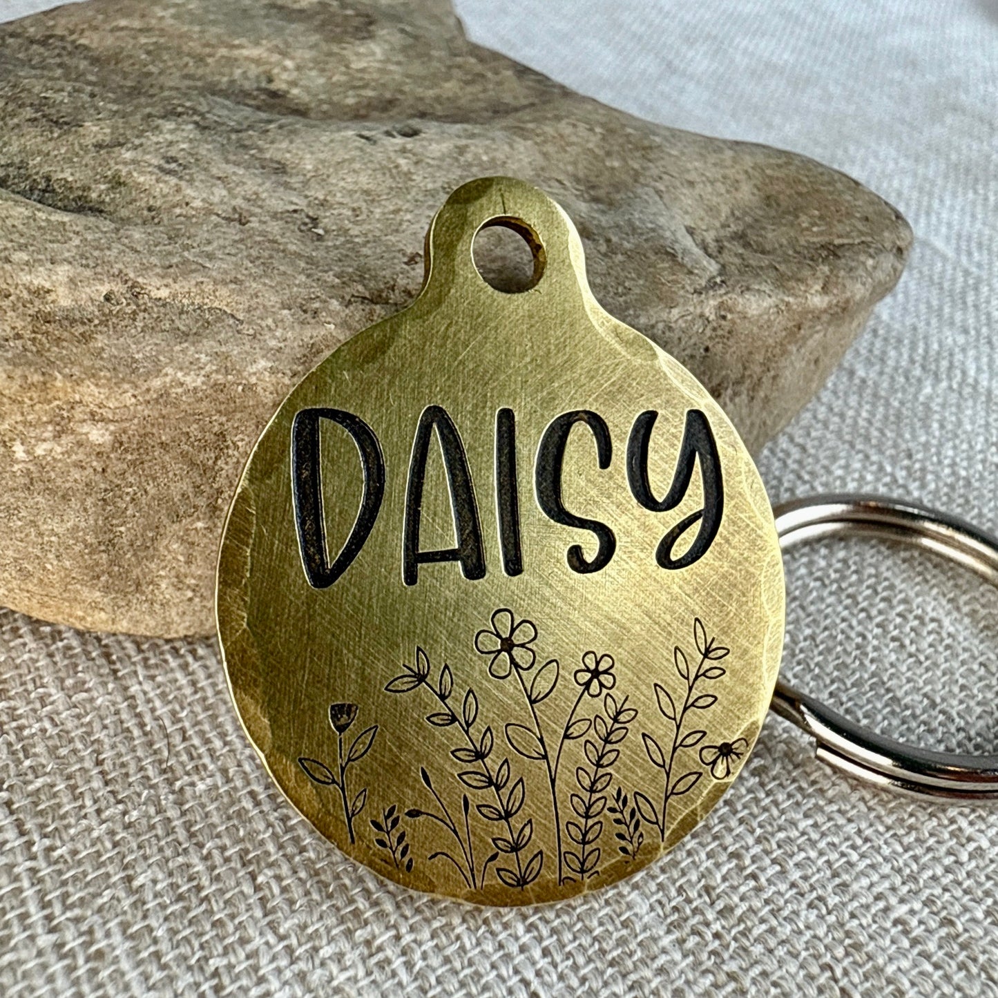 Medium Dog Tag with Wildflowers