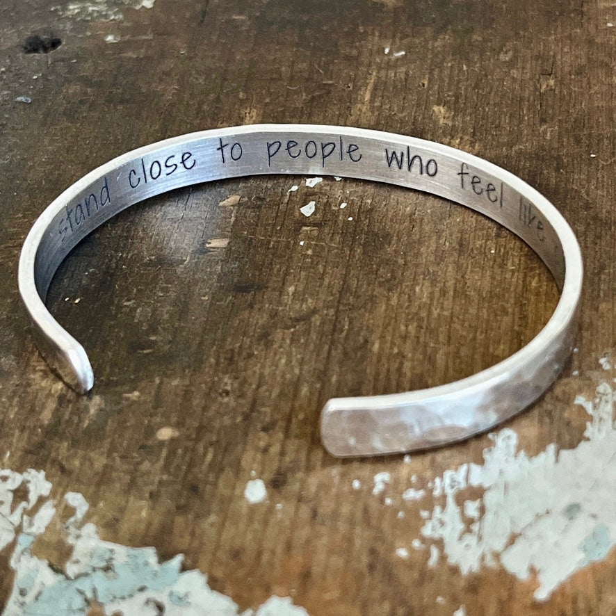 Hammered Secret Message Cuff Bracelet | Personalized Inspirational Gift for Her | Be Brave, Mindfulness, Sobriety Jewelry