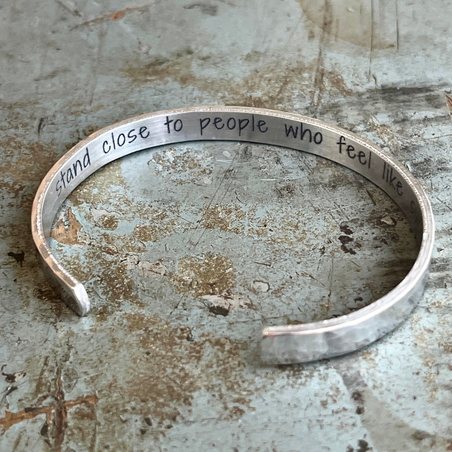 Hammered Secret Message Cuff Bracelet | Personalized Inspirational Gift for Her | Be Brave, Mindfulness, Sobriety Jewelry