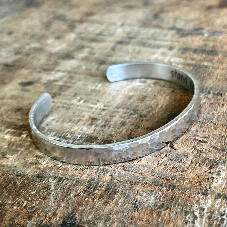 Hammered Secret Message Cuff Bracelet | Personalized Inspirational Gift for Her | Be Brave, Mindfulness, Sobriety Jewelry