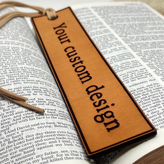 Brown leather bookmark with your custom quote or wording 