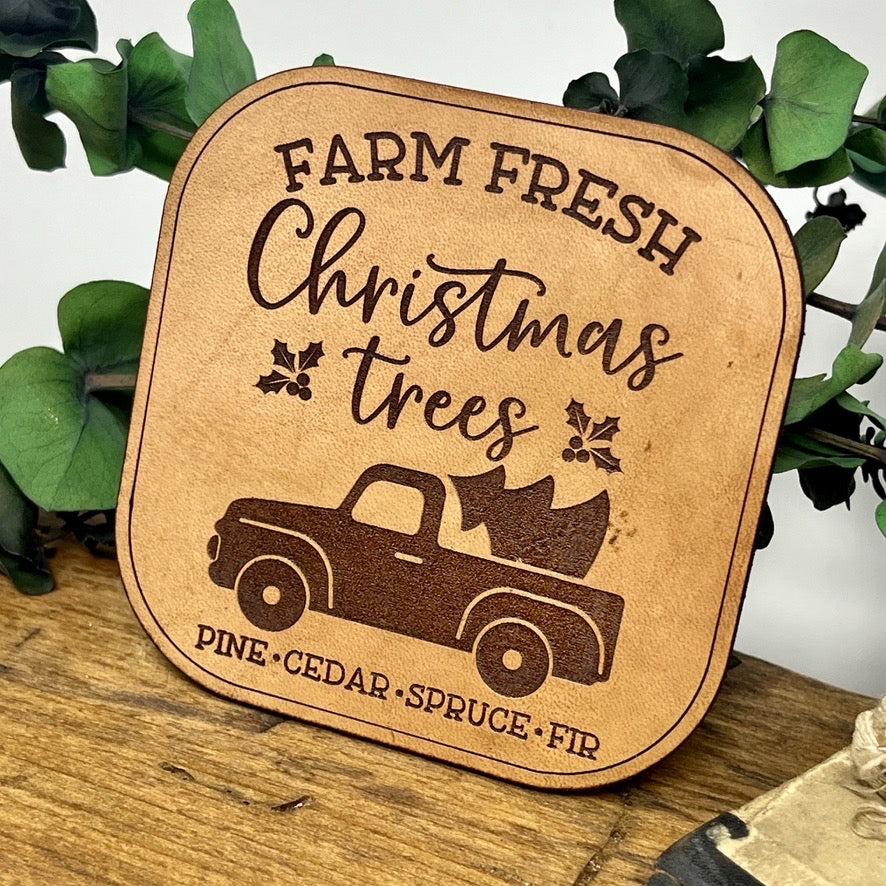 Vintage Truck Christmas Coasters in Genuine Leather