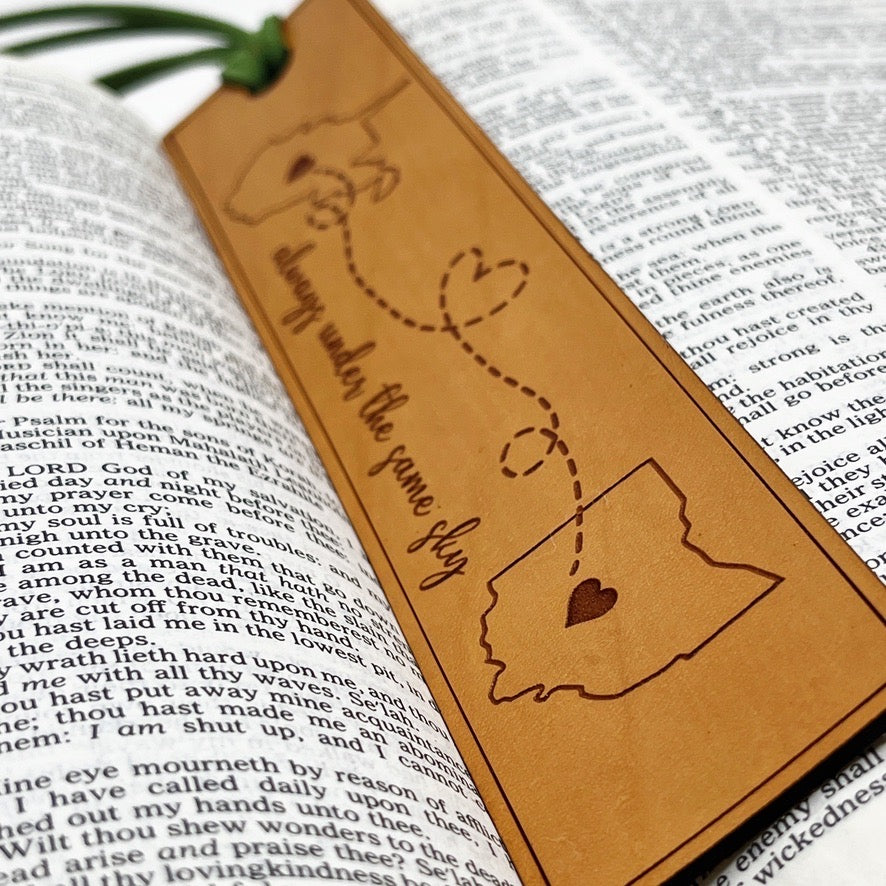 Long Distance Leather Bookmark – “Always Under the Same Sky” Two-State Design