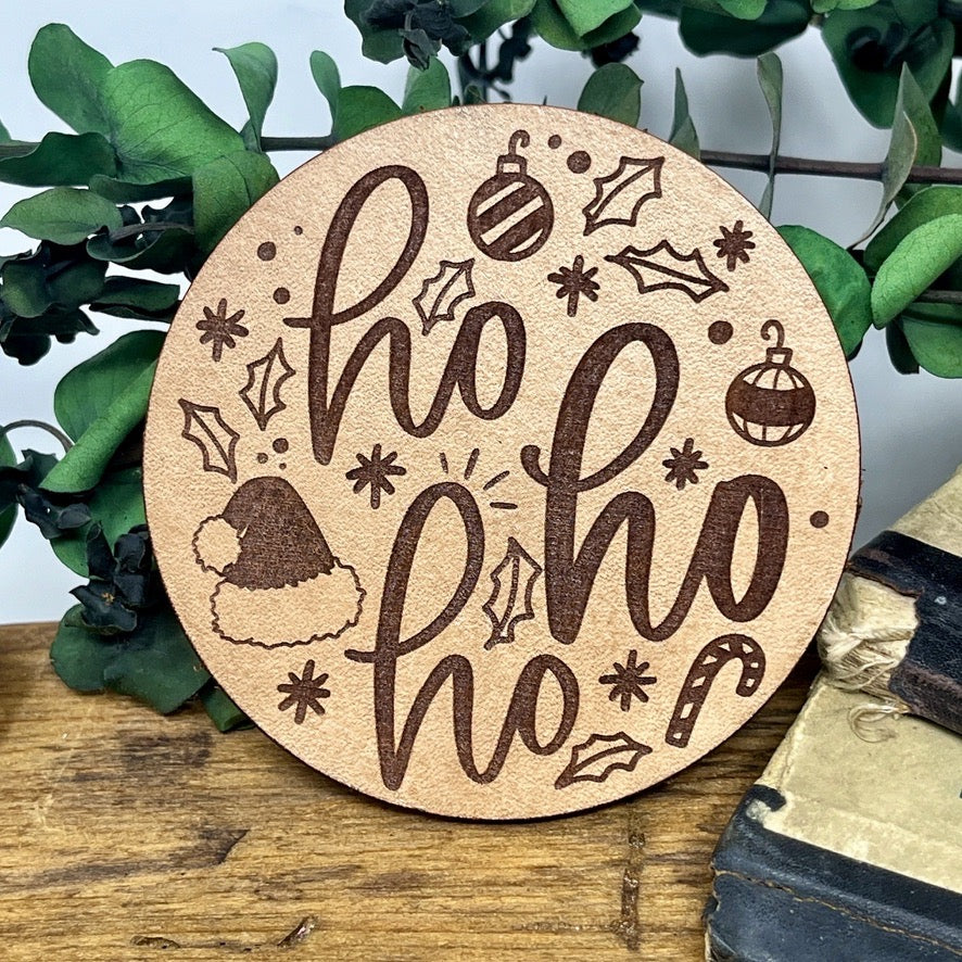 Christmas Ho Ho Ho Leather Coasters