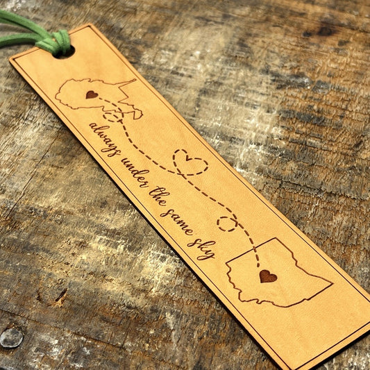 Long Distance Leather Bookmark – “Always Under the Same Sky” Two-State Design