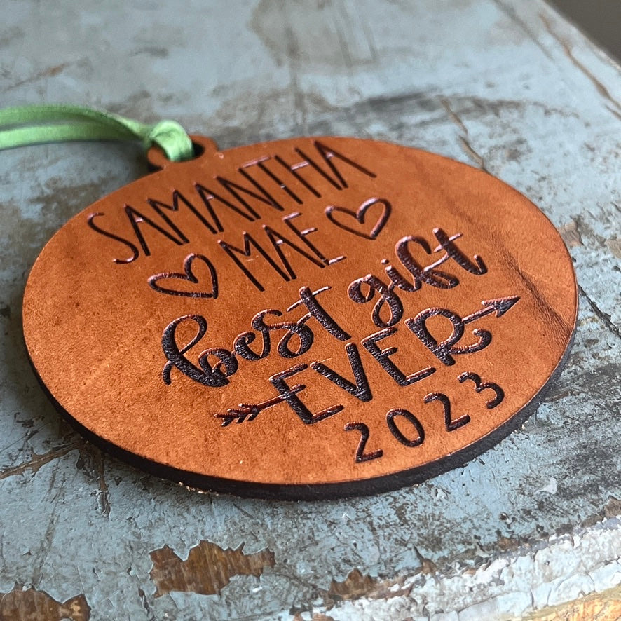 Baby's First Christmas - Baby Ornament - Best Gift Ever Custom Leather Ornament