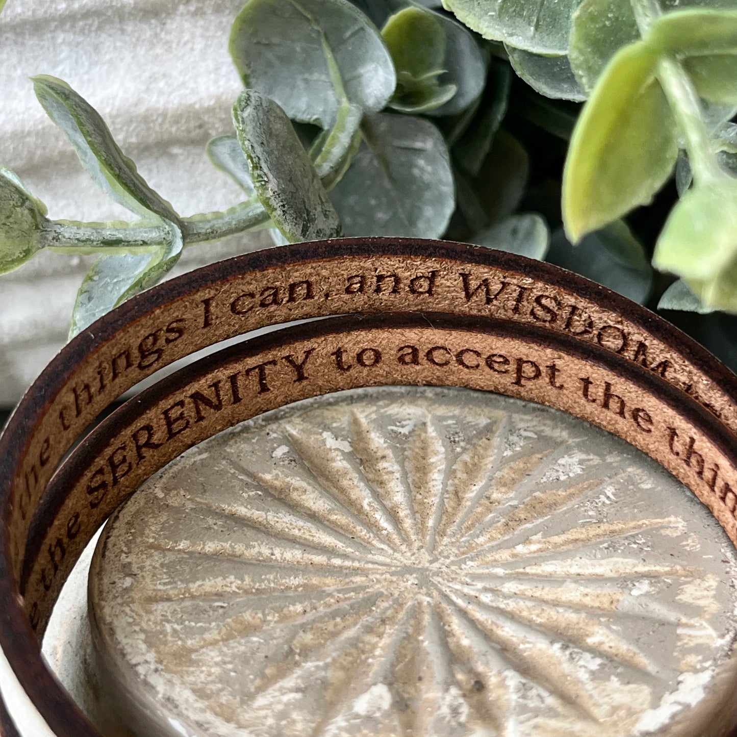 Hidden Message Bracelet with Serenity Prayer, White Leather Double Wrap Bracelet, Recovery Gifts, Sobriety Bracelet