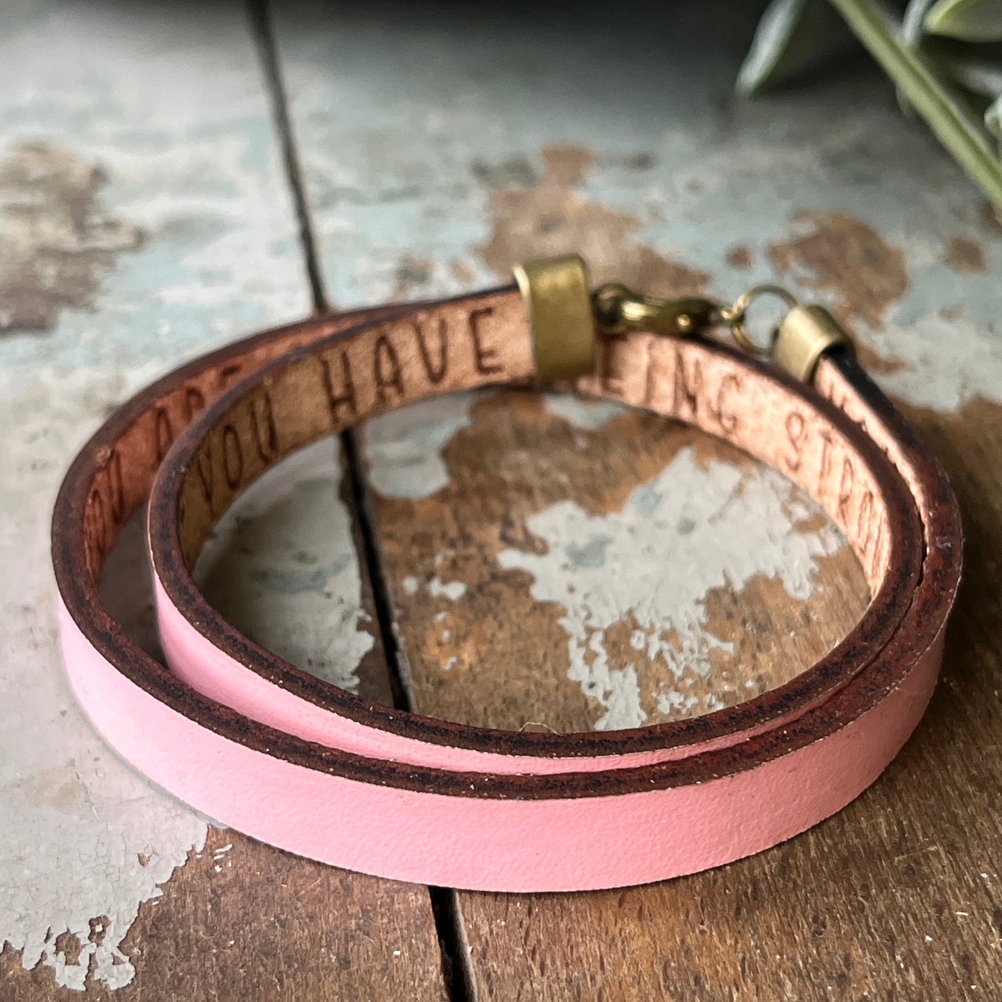 Secret Message Bracelet, Pink Leather Double Wrap Bracelet, You Never Know How Strong You Are Bracelet
