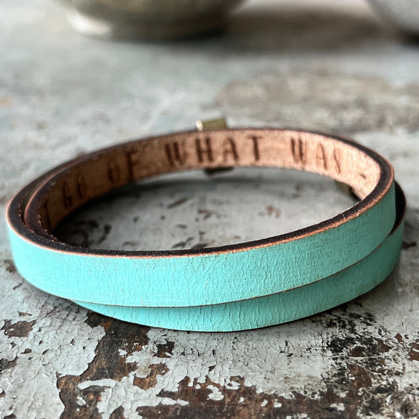 Hidden Message Bracelet, Turquoise Leather Double Wrap Bracelet,  Have Faith Secret Inscription