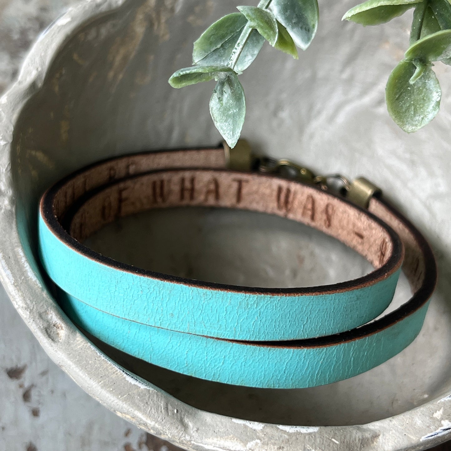 Hidden Message Bracelet, Turquoise Leather Double Wrap Bracelet,  Have Faith Secret Inscription