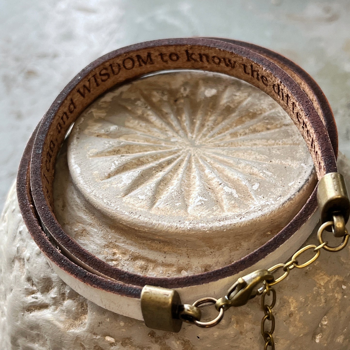 Hidden Message Bracelet with Serenity Prayer, White Leather Double Wrap Bracelet, Recovery Gifts, Sobriety Bracelet