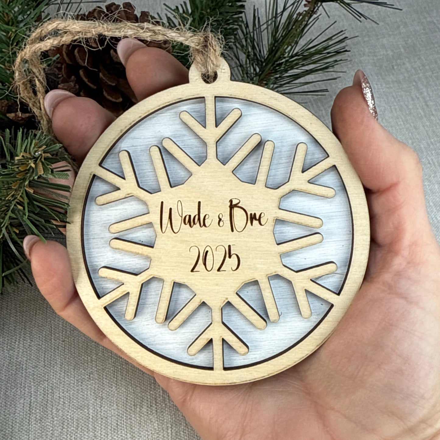 Personalized Wooden Snowflake Ornament – Custom Name Christmas Ornament Keepsake