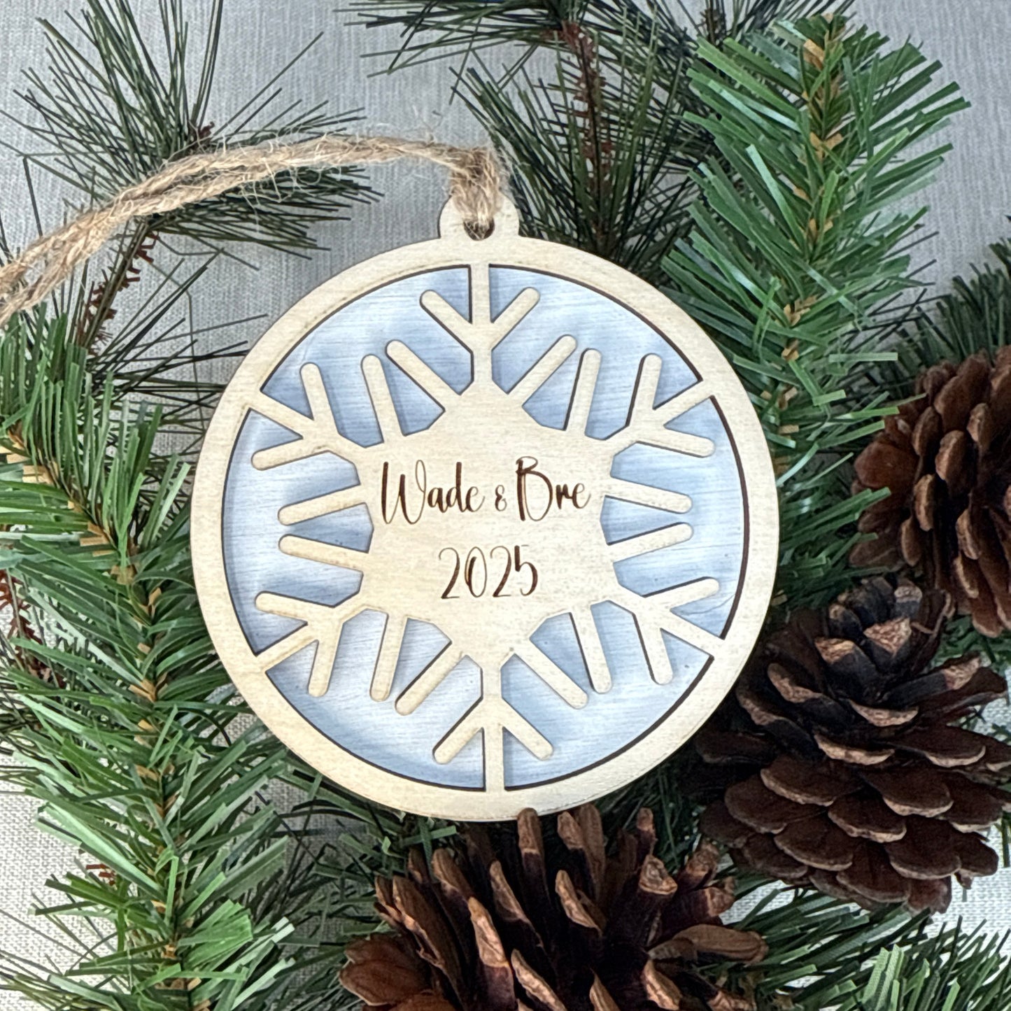 Personalized Wooden Snowflake Ornament – Custom Name Christmas Ornament Keepsake