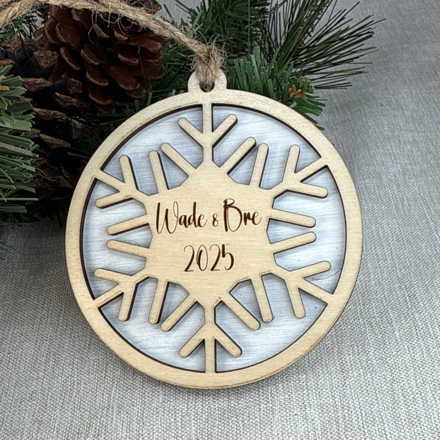 Personalized Wooden Snowflake Ornament – Custom Name Christmas Ornament Keepsake